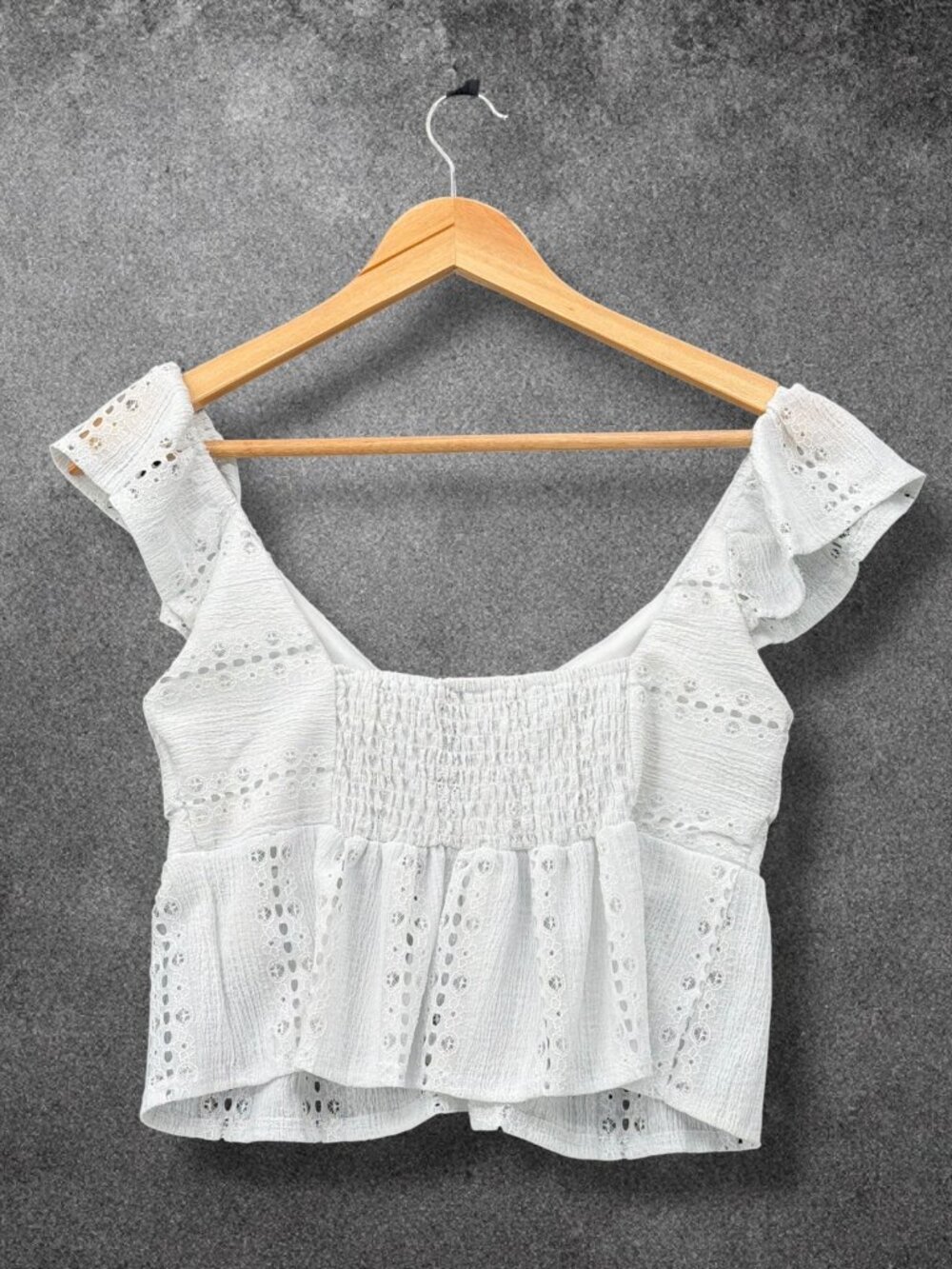 Romantic White Floral Crochet Lace Ruffle Crop Tank Top XS - Picture 4 of 5